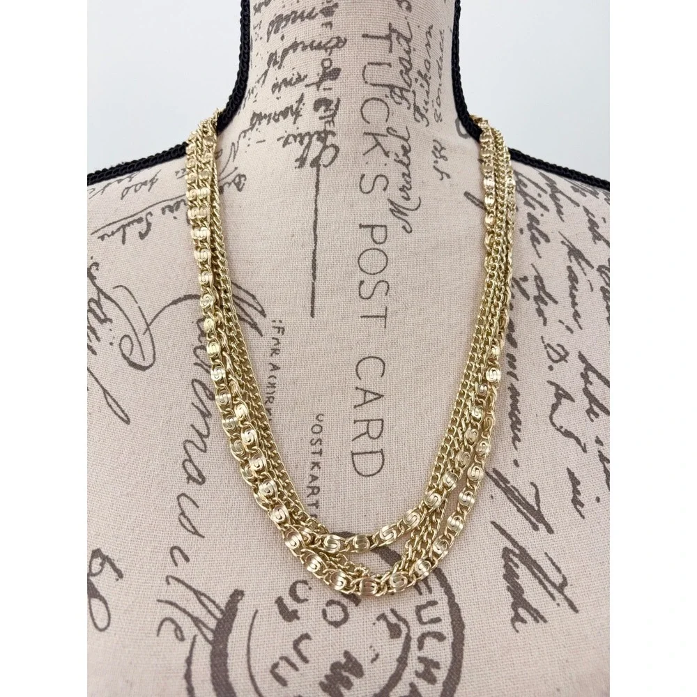 B9 Vintage Sarah Coventry Curb Link‎ Chain Necklace Layered Signed Multi Strand